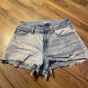 print "rewash" striped jean shorts